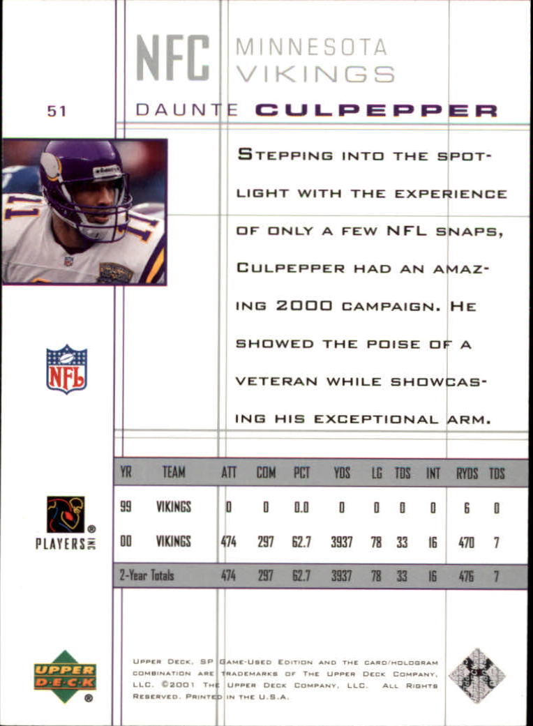 2001 SP Game Used Edition #51 Daunte Culpepper back image