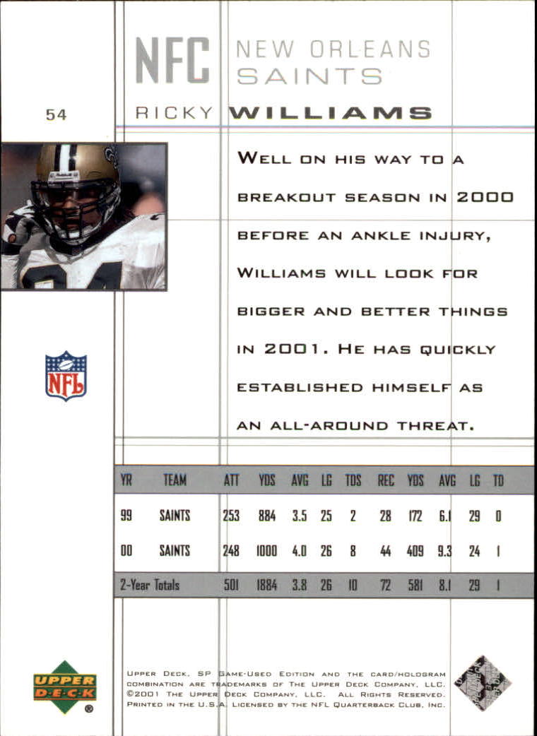 2001 SP Game Used Edition #54 Ricky Williams back image