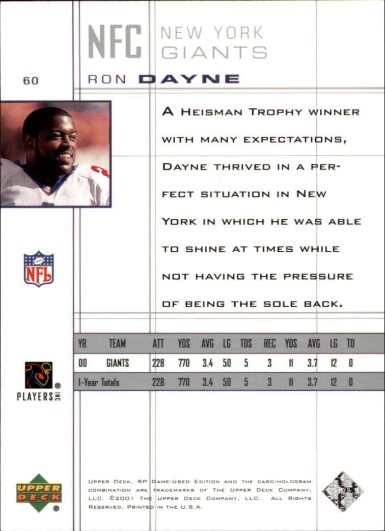 2001 SP Game Used Edition #60 Ron Dayne back image