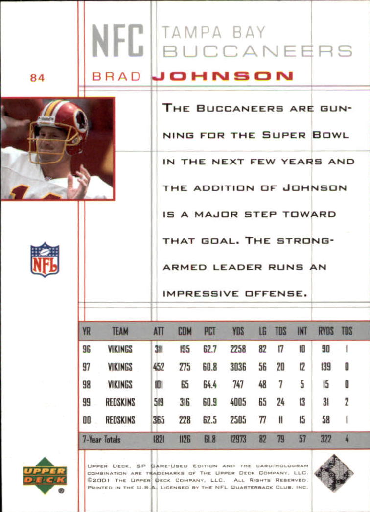 2001 SP Game Used Edition #84 Brad Johnson back image