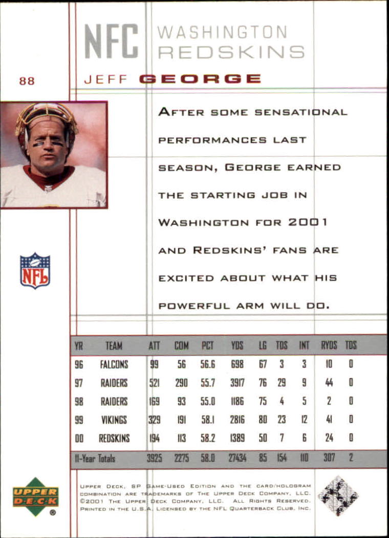 2001 SP Game Used Edition #88 Jeff George back image