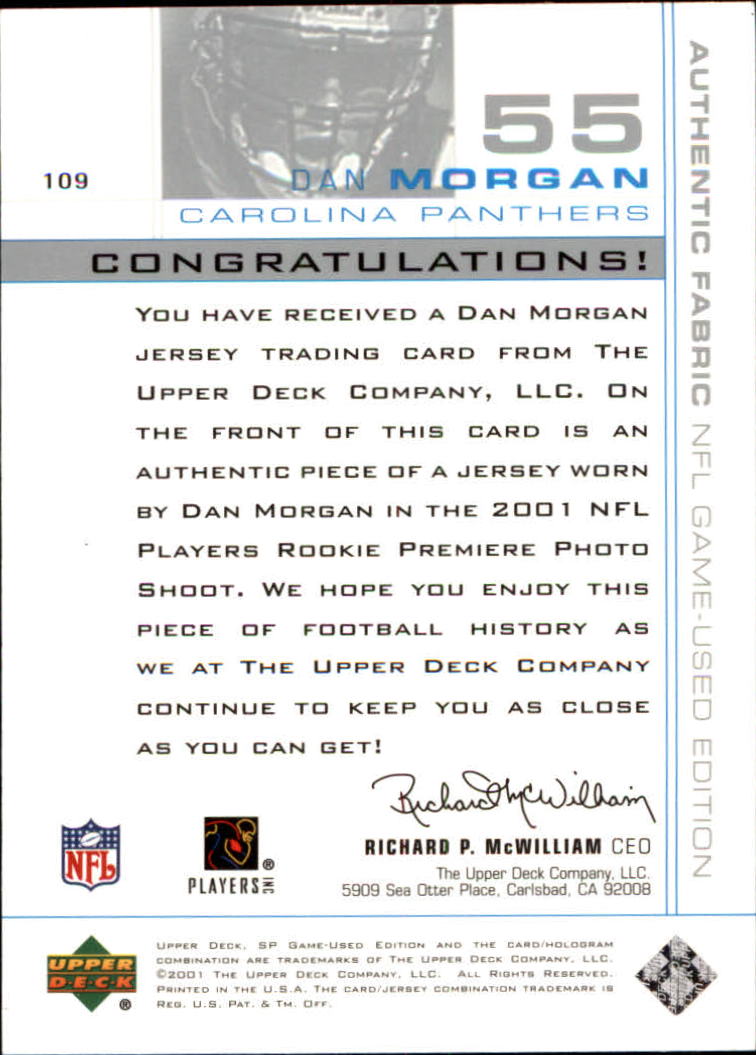 2001 SP Game Used Edition #109 Dan Morgan JSY RC back image