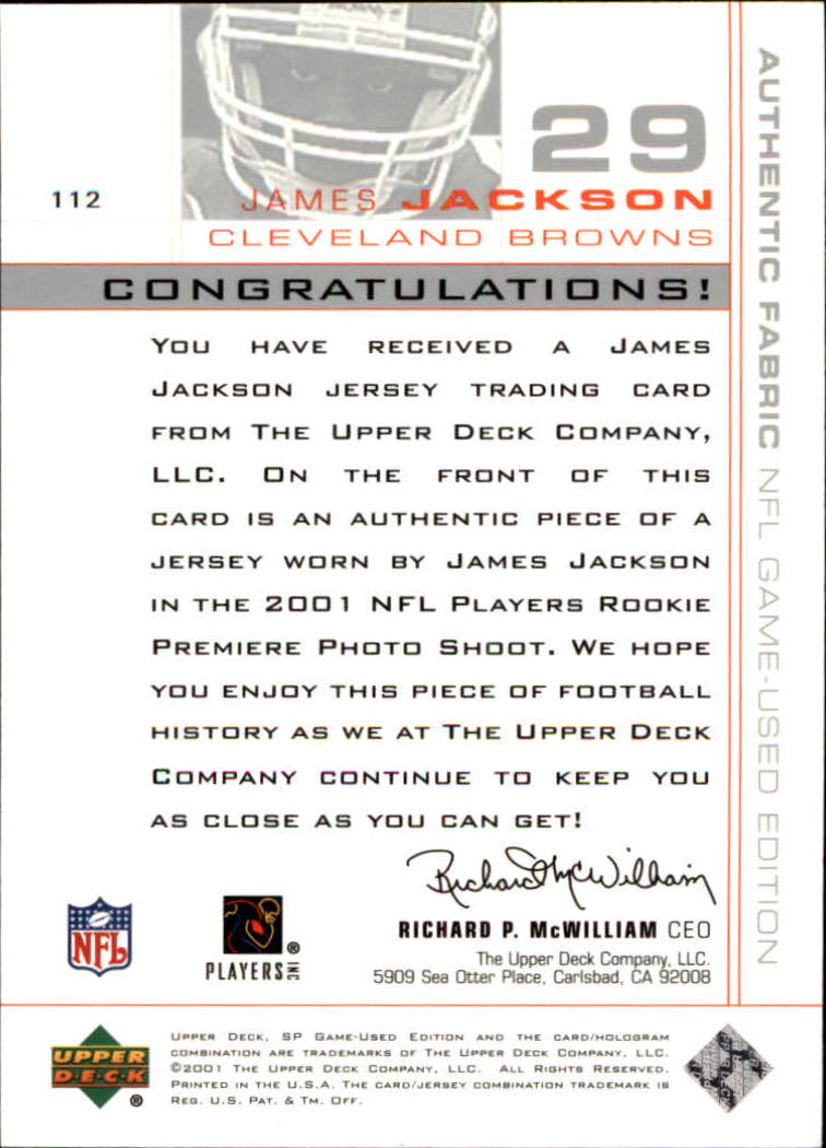 2001 SP Game Used Edition #112 James Jackson JSY RC back image