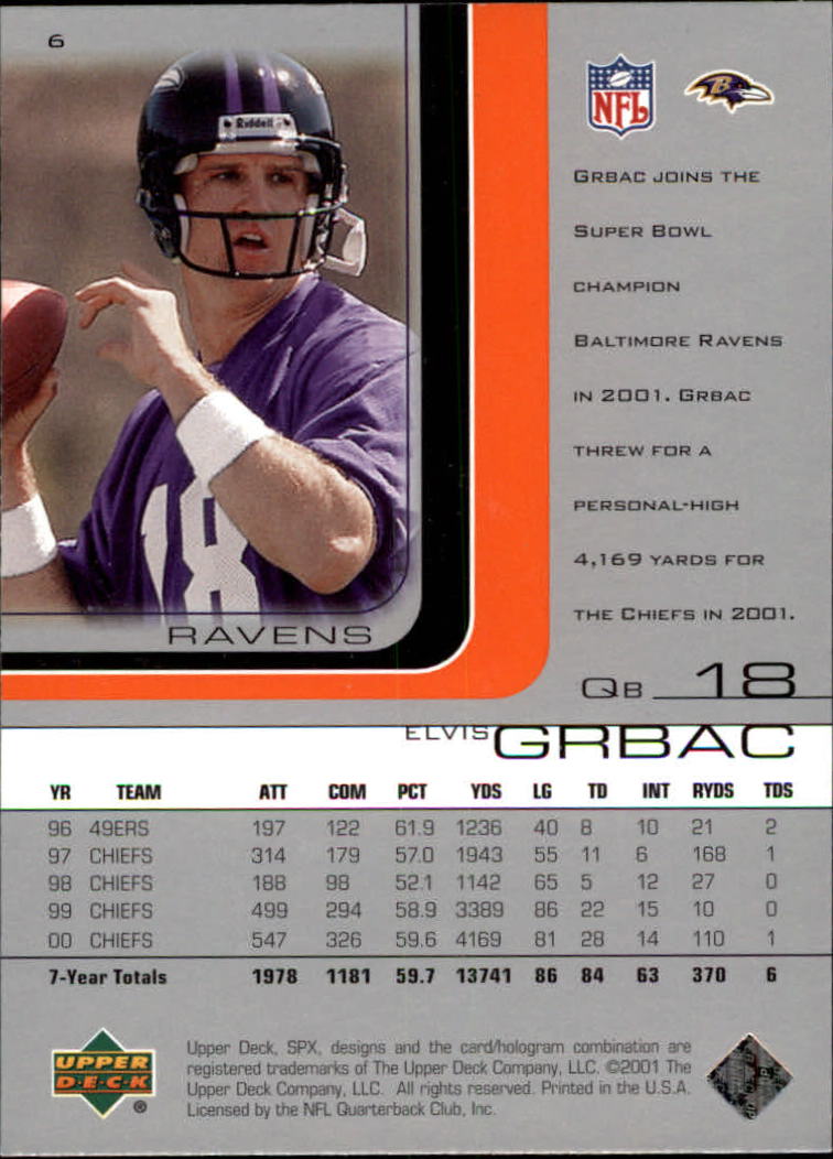 2001 SPx #6 Elvis Grbac back image