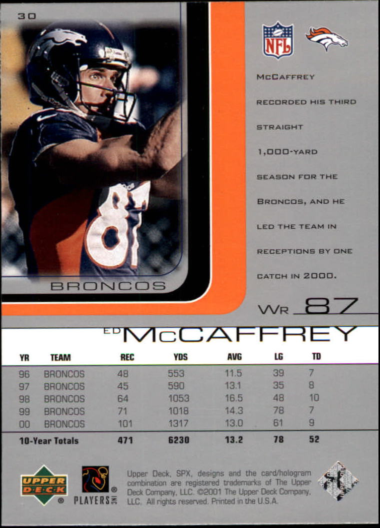 2001 SPx #30 Ed McCaffrey back image