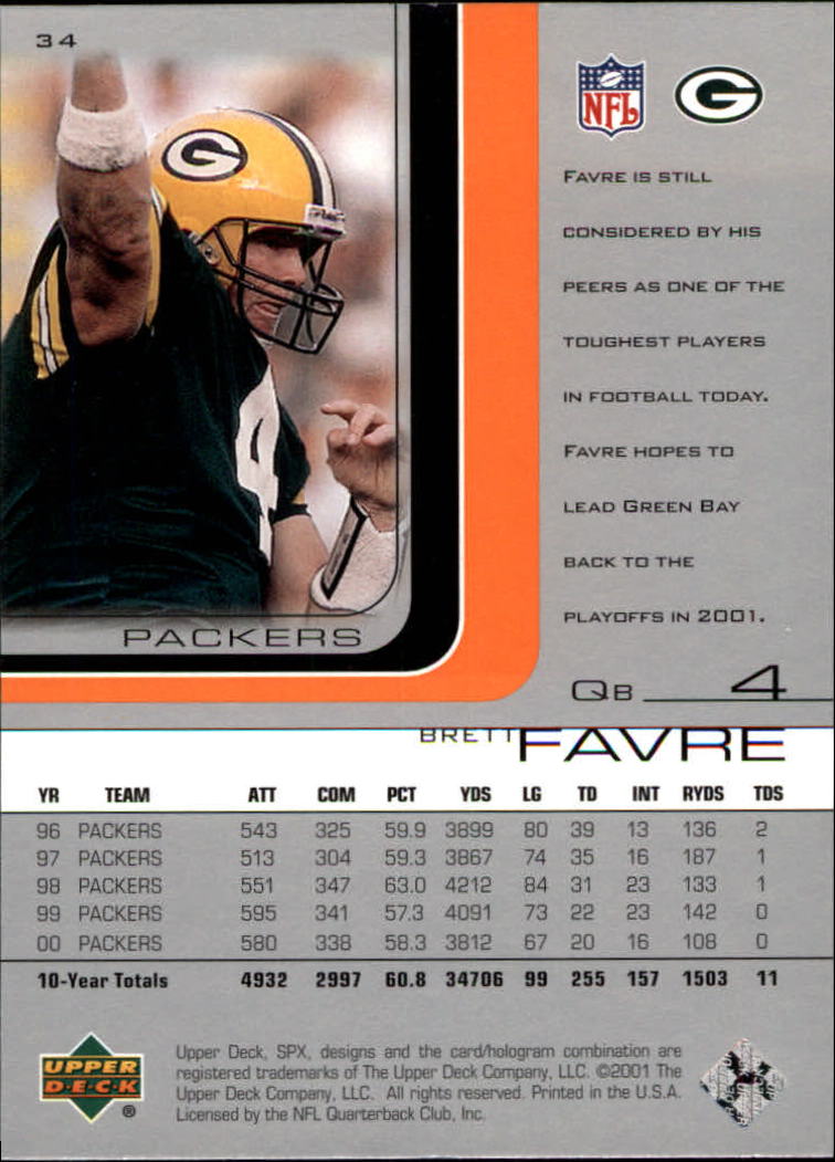 2001 SPx #34 Brett Favre back image