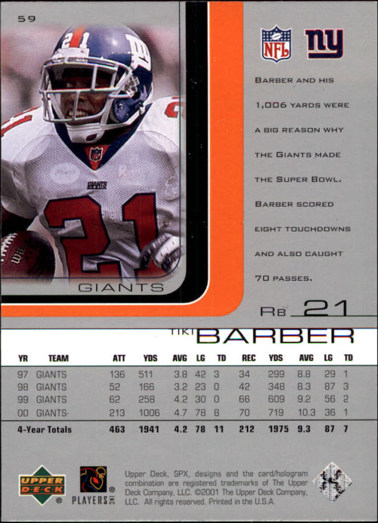 A9691- 2001 SPx Football Card #s 1-133 +Rookies -You Pick- 15+ FREE US SHIP - Picture 105 of 163