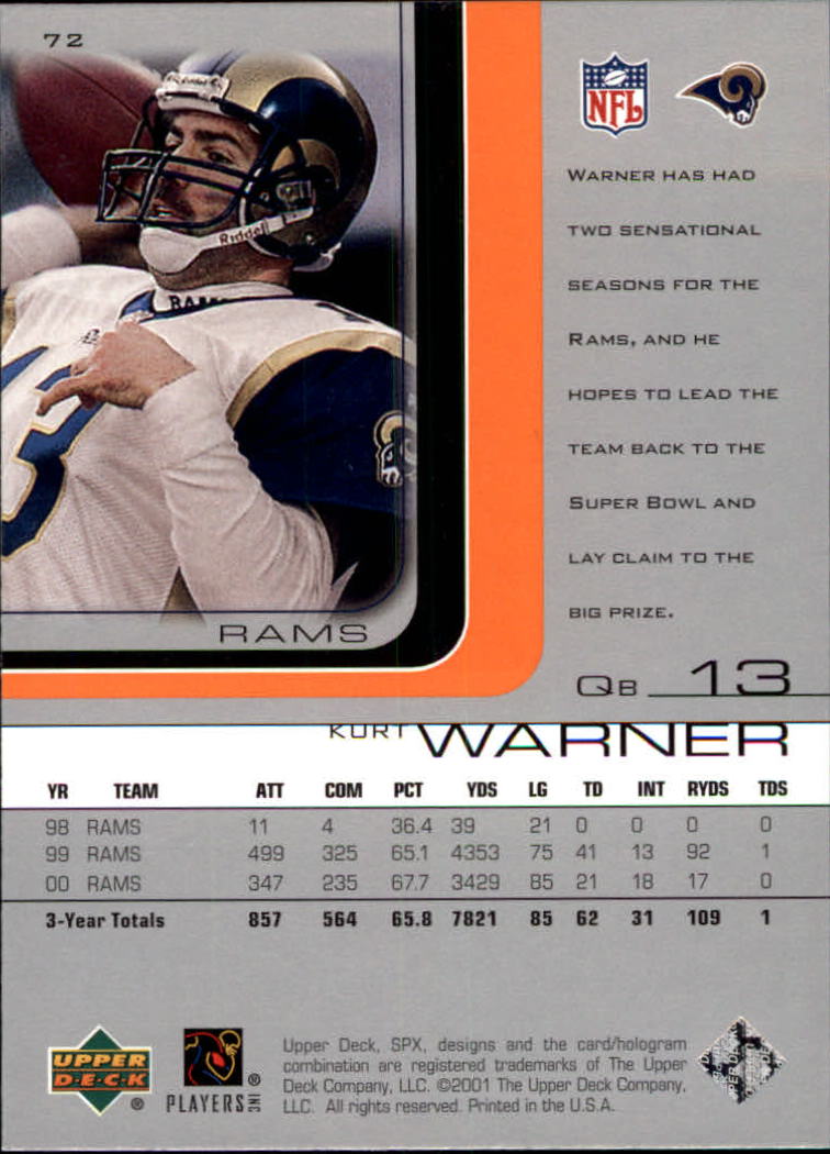 A9691- 2001 SPx Football Card #s 1-133 +Rookies -You Pick- 15+ FREE US SHIP - Picture 129 of 163