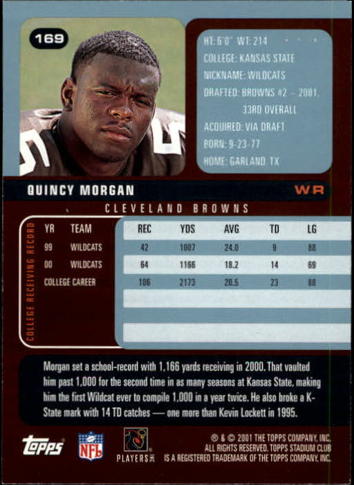 2001 Stadium Club #169 Quincy Morgan RC back image