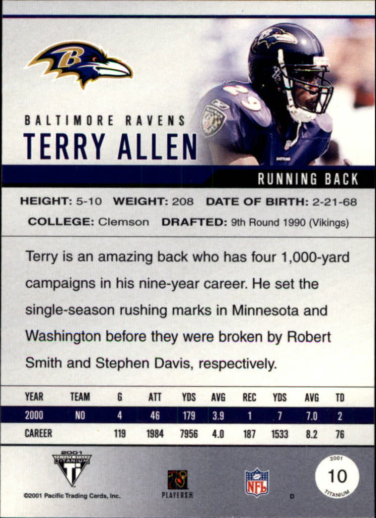 2001 Titanium #10 Terry Allen back image