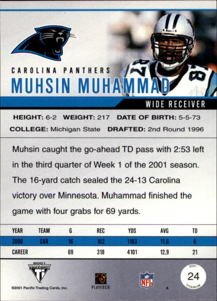 2001 Titanium #24 Muhsin Muhammad back image