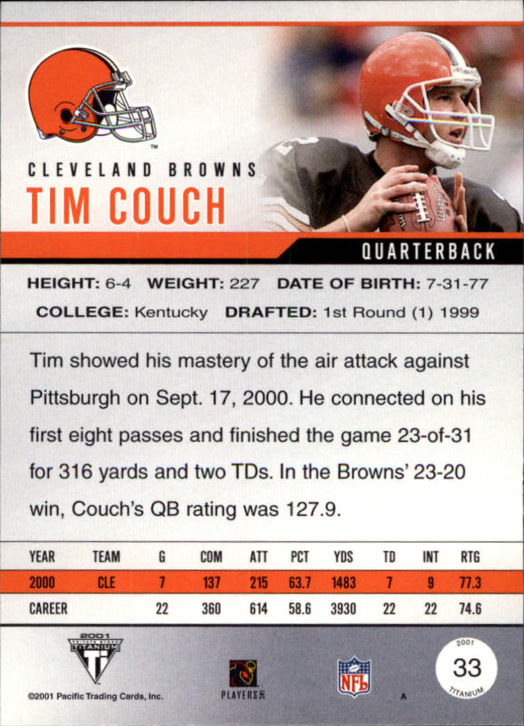 2001 Titanium #33 Tim Couch back image