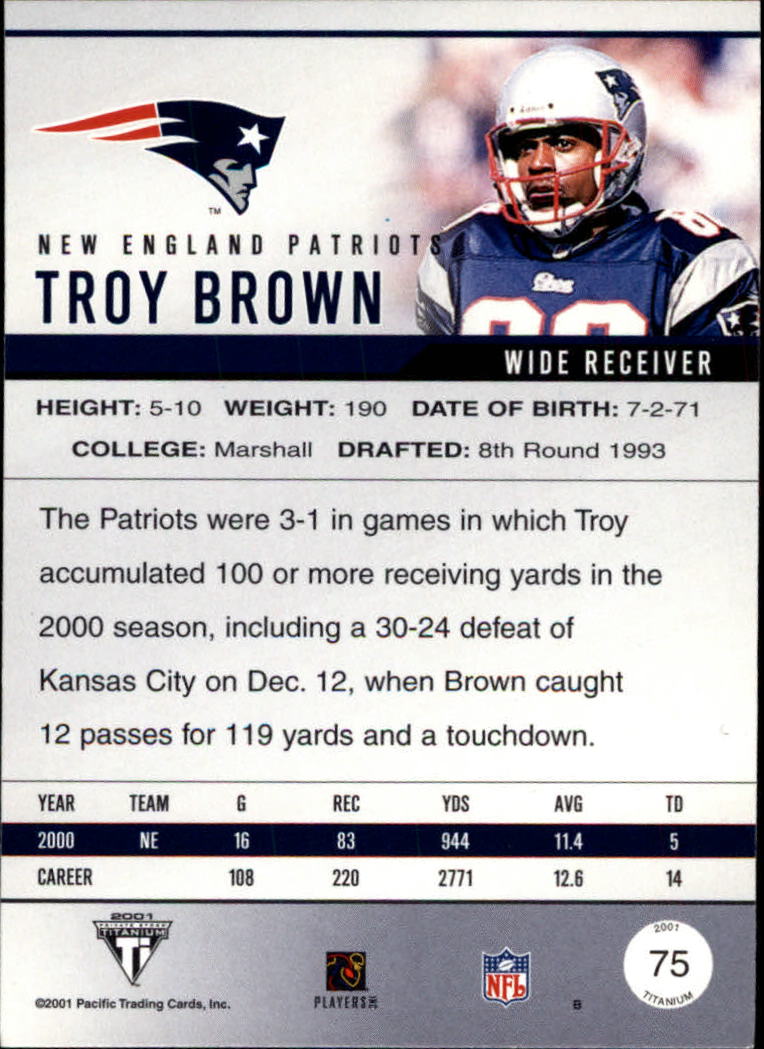 2001 Titanium #75 Troy Brown back image