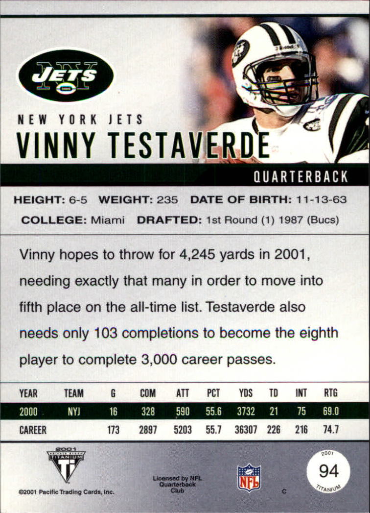 2001 Titanium #94 Vinny Testaverde back image