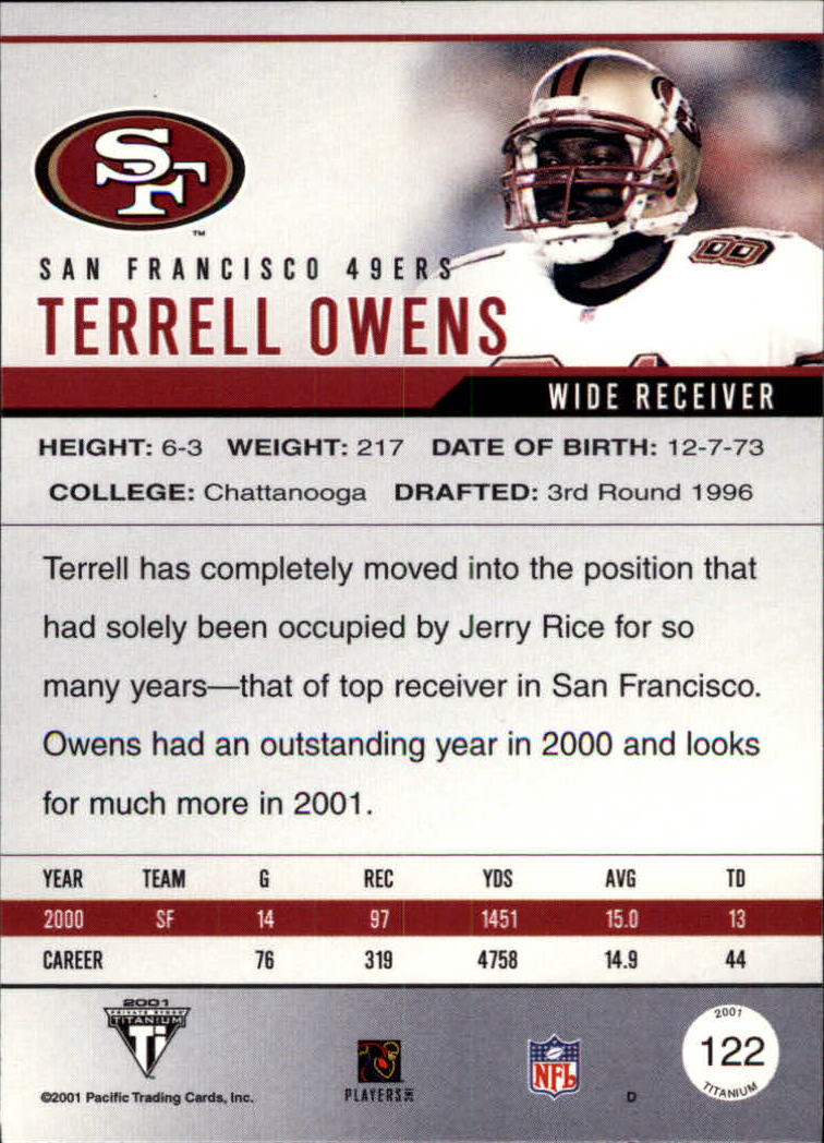 2001 Titanium #122 Terrell Owens back image