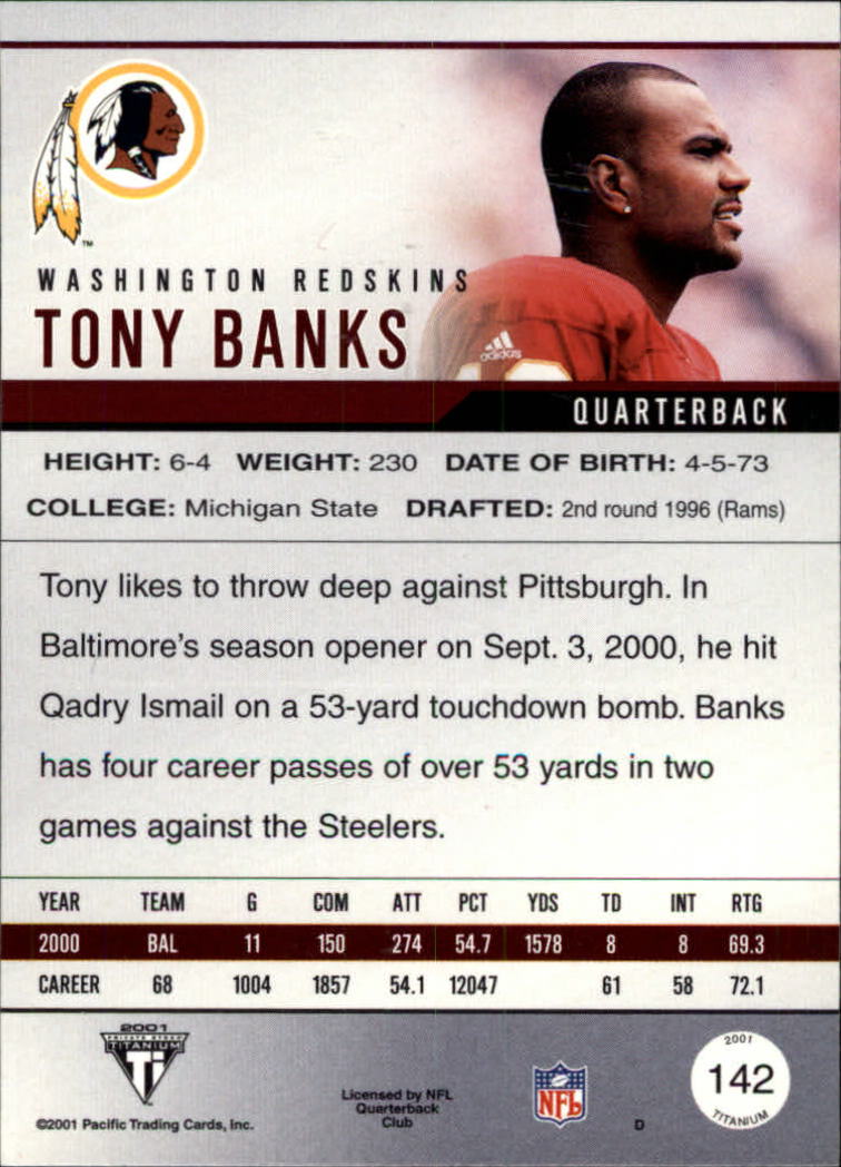 2001 Titanium #142 Tony Banks back image