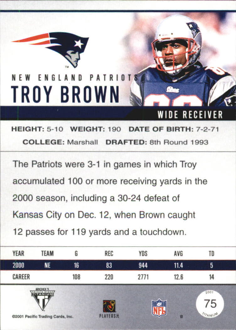 2001 Titanium Red #75 Troy Brown back image