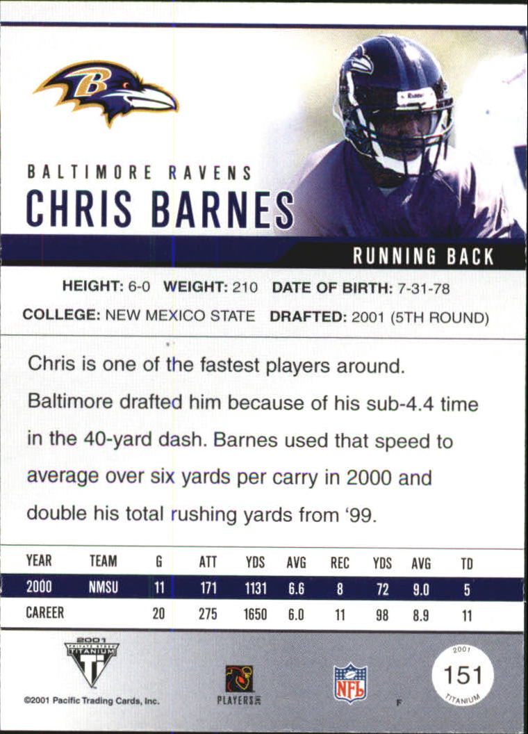 2001 Titanium Retail #151 Chris Barnes RC back image