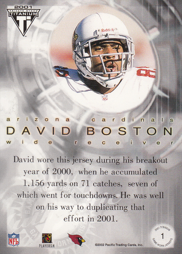 2001 Titanium Post Season Jerseys #1 David Boston back image