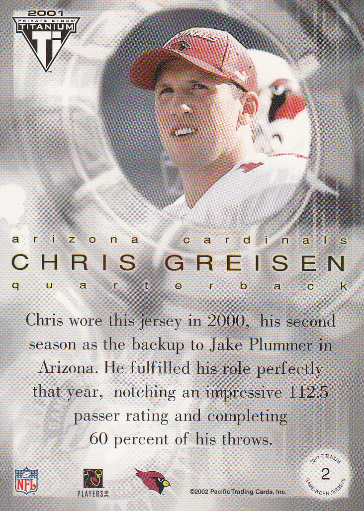 2001 Titanium Post Season Jerseys #2 Chris Greisen back image