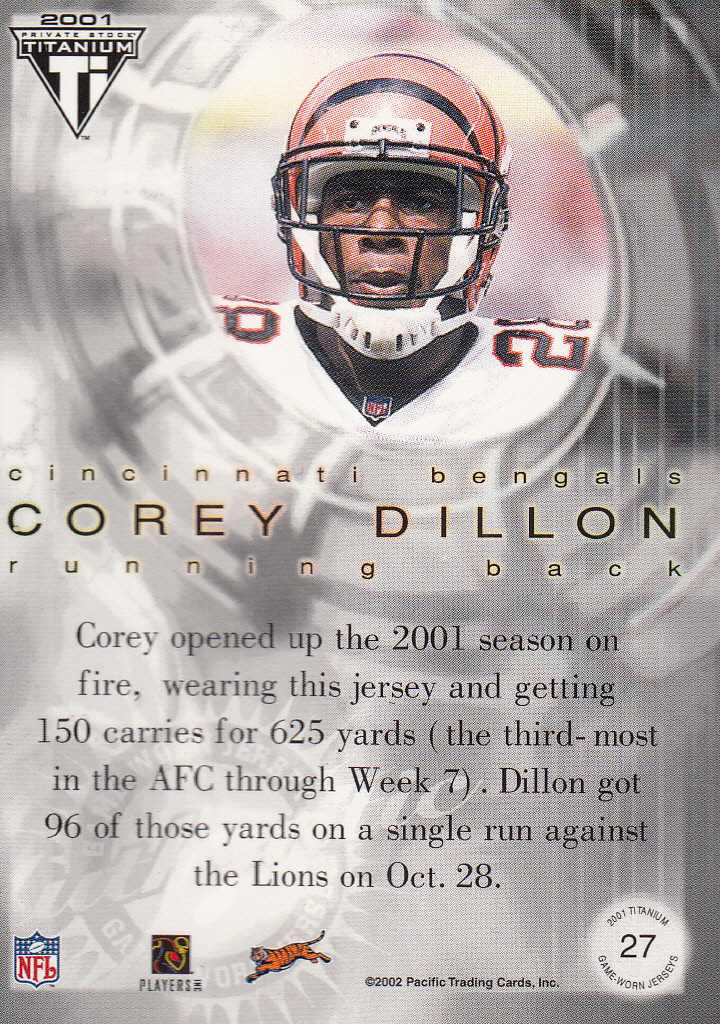 2001 Titanium Post Season Jerseys #27 Corey Dillon back image