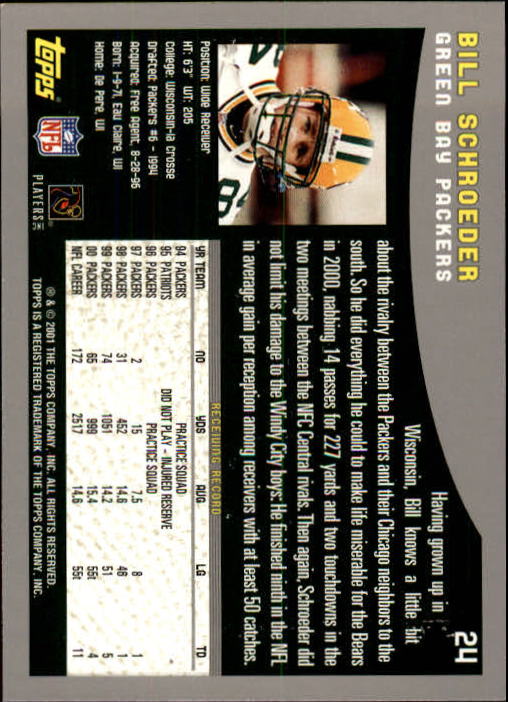 2001 Topps #24 Bill Schroeder back image