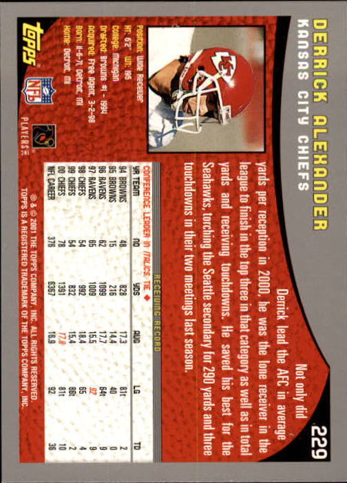 2001 Topps #229 Derrick Alexander back image