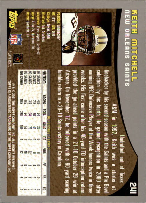 2001 Topps #241 Keith Mitchell RC back image