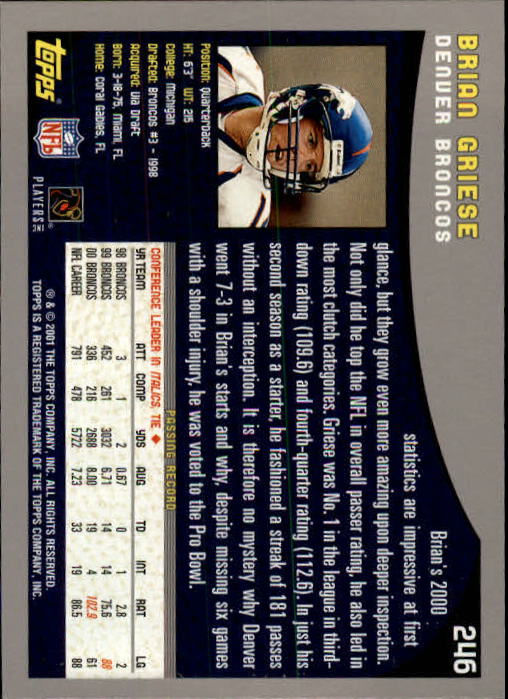 2001 Topps #246 Brian Griese back image