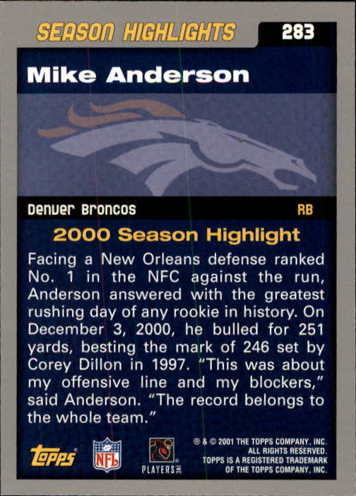 2001 Topps #283 Mike Anderson SH back image