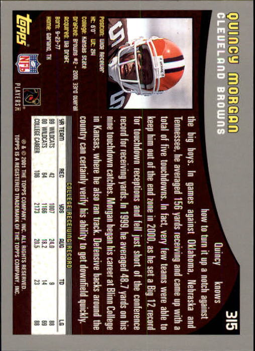 2001 Topps #315 Quincy Morgan RC back image