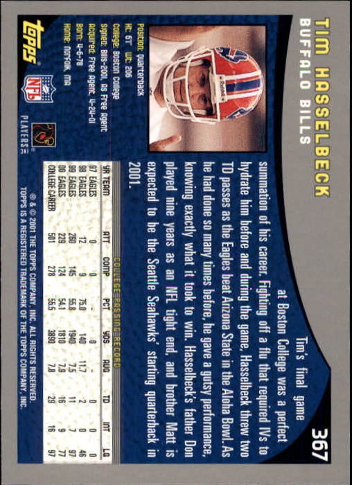 2001 Topps #367 Tim Hasselbeck RC back image