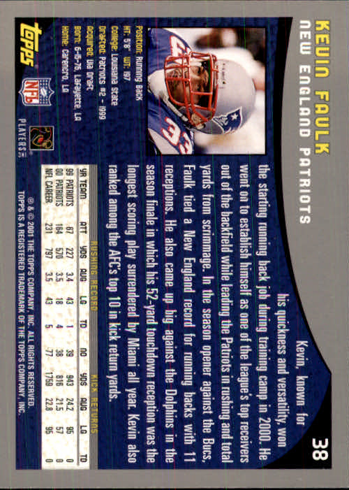 2001 Topps Collection #38 Kevin Faulk back image