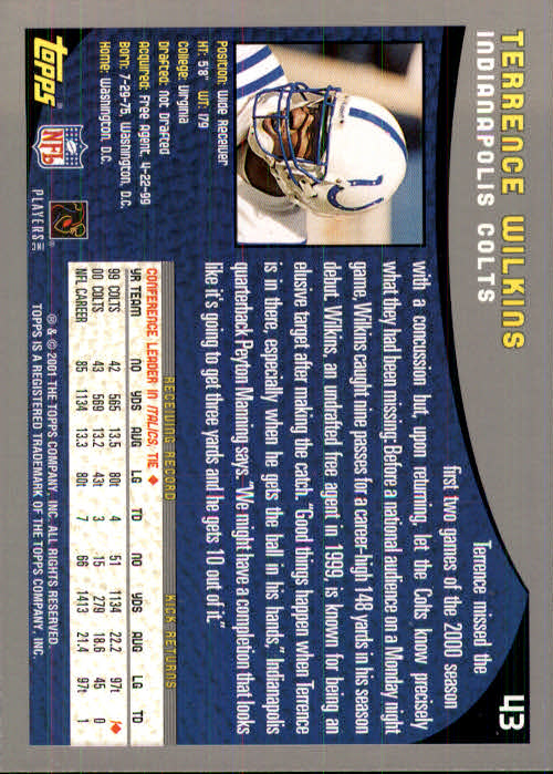 2001 Topps Collection #43 Terrence Wilkins back image