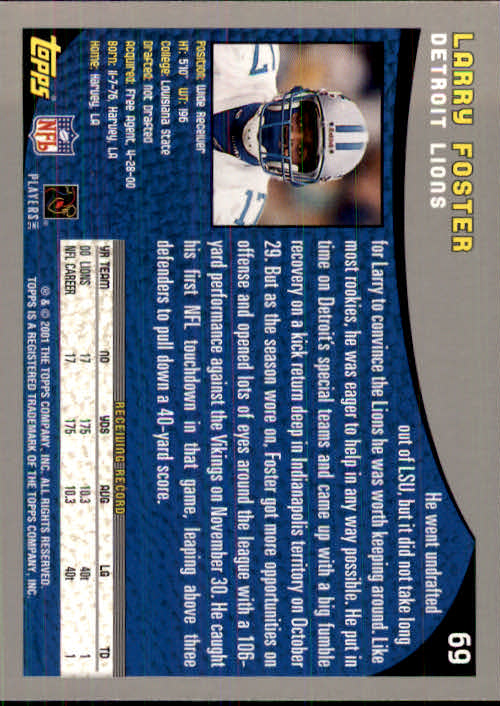 2001 Topps Collection #69 Larry Foster back image