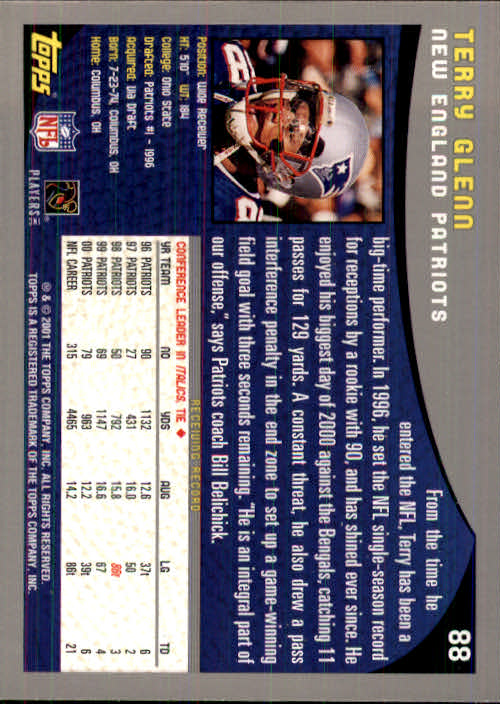 2001 Topps Collection #88 Terry Glenn back image