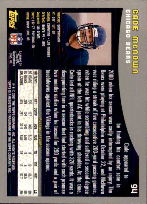 2001 Topps Collection #94 Cade McNown back image