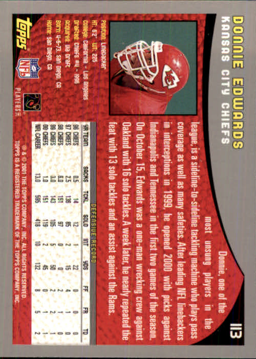 2001 Topps Collection #113 Donnie Edwards back image