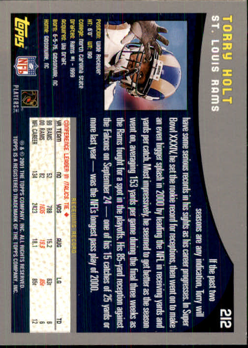 2001 Topps Collection #212 Torry Holt back image