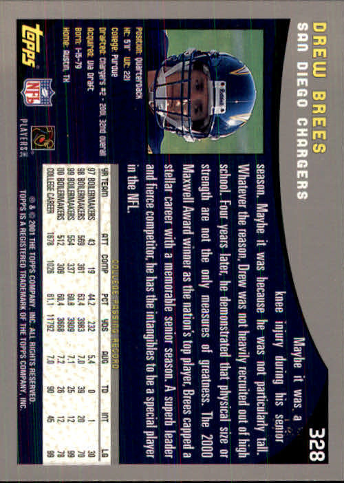2001 Topps Collection #328 Drew Brees back image