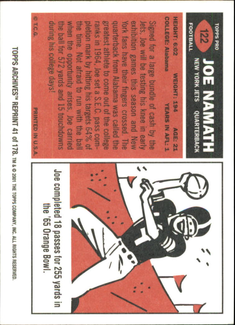 2001 Topps Archives #41 Joe Namath 65 back image