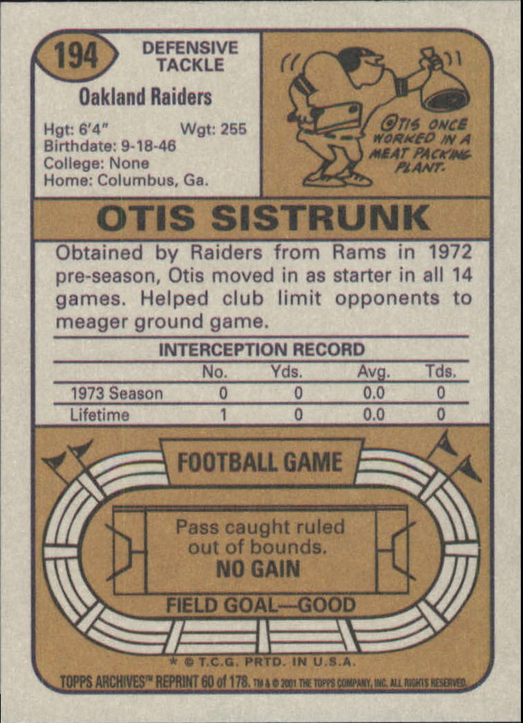 2001 Topps Archives #60 Otis Sistrunk 74 back image