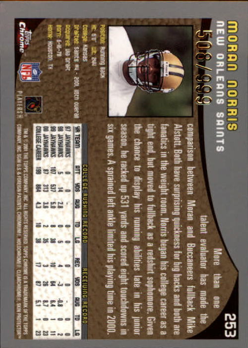 A9106- 2001 Topps Chrome Football Card #s 221-320 -You Pick- 15+ FREE US SHIP - Picture 49 of 173