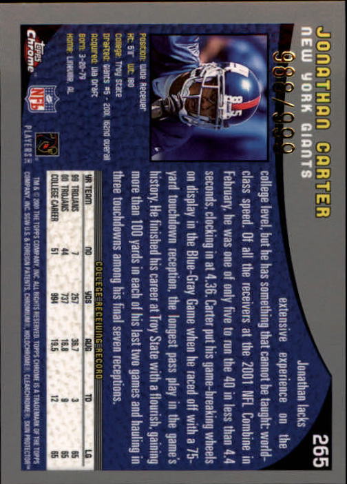 A9106- 2001 Topps Chrome Football Card #s 221-320 -You Pick- 15+ FREE US SHIP - Picture 67 of 173