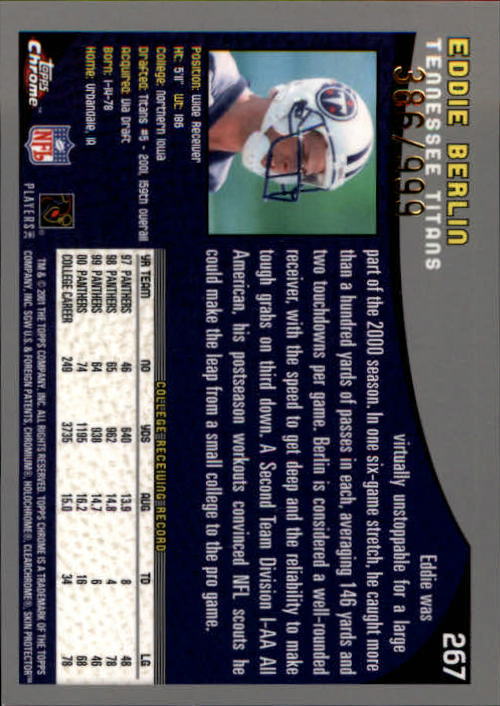 A9106- 2001 Topps Chrome Football Card #s 221-320 -You Pick- 15+ FREE US SHIP - Picture 71 of 173