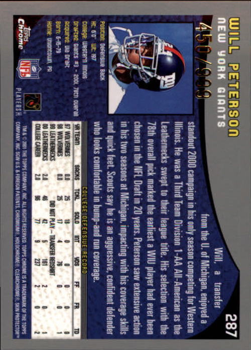 A9106- 2001 Topps Chrome Football Card #s 221-320 -You Pick- 15+ FREE US SHIP - Picture 107 of 173