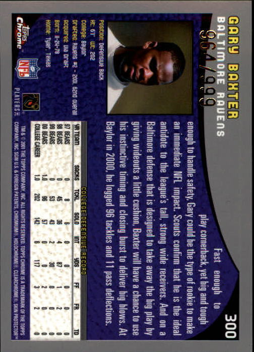 A9106- 2001 Topps Chrome Football Card #s 221-320 -You Pick- 15+ FREE US SHIP - Picture 133 of 173