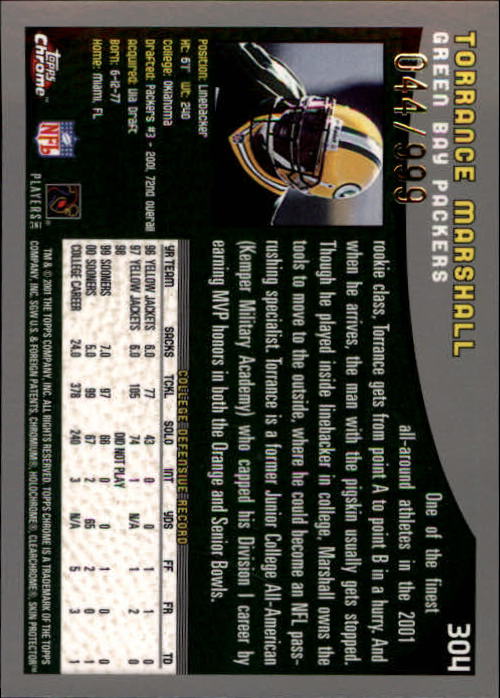 A9106- 2001 Topps Chrome Football Card #s 221-320 -You Pick- 15+ FREE US SHIP - Picture 141 of 173