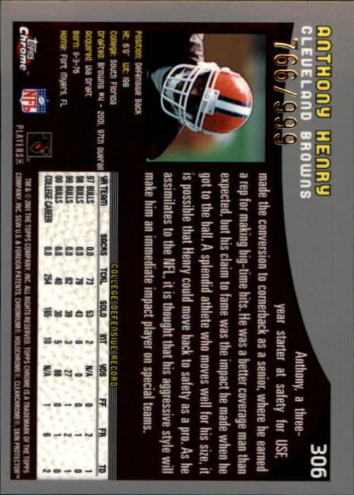 A9106- 2001 Topps Chrome Football Card #s 221-320 -You Pick- 15+ FREE US SHIP - Picture 145 of 173