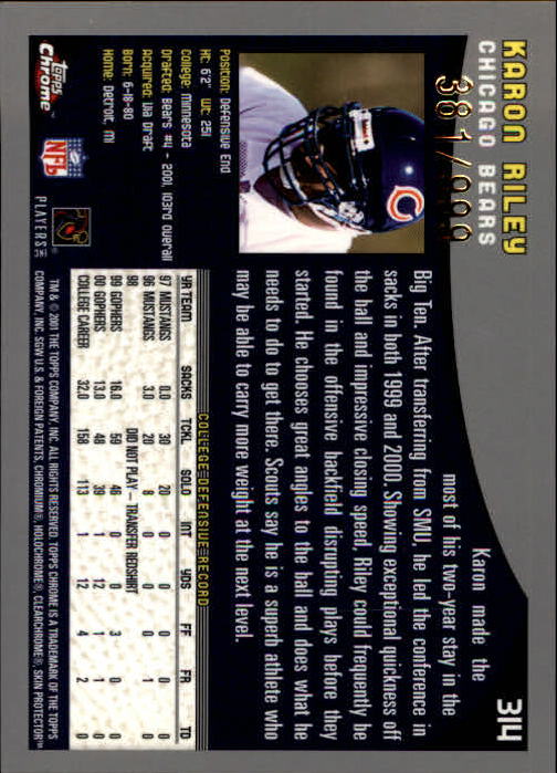 A9106- 2001 Topps Chrome Football Card #s 221-320 -You Pick- 15+ FREE US SHIP - Picture 161 of 173
